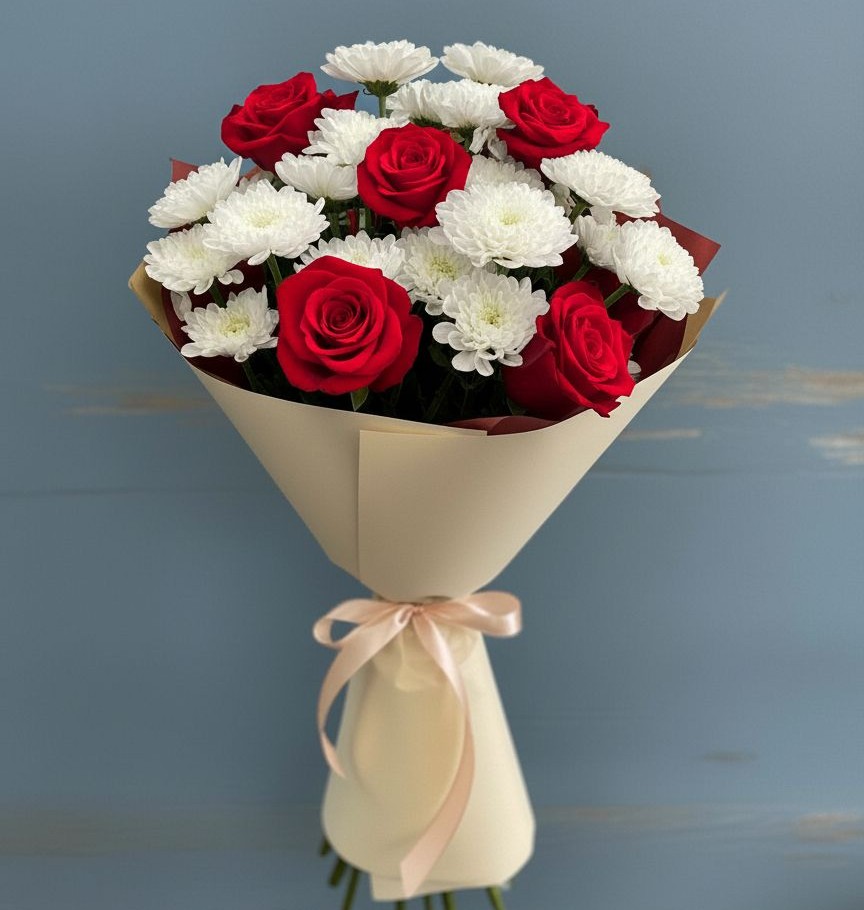 Букет цветов из: Розы и Хризантемы в Кузнецово