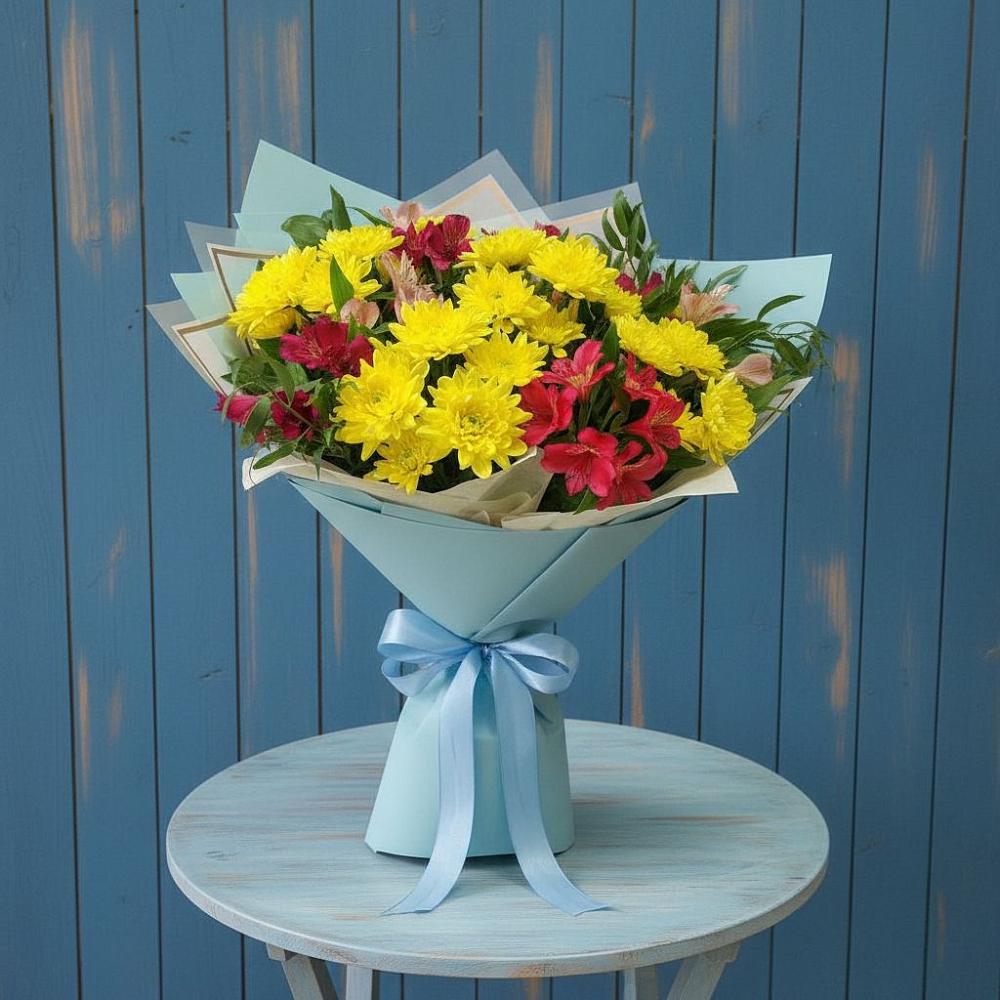 Букет цветов из: Альстромерии и Хризантемы в Кузнецово