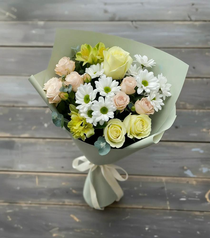 Букет цветов из: Альстромерии, Розы и Хризантемы в Кузнецово