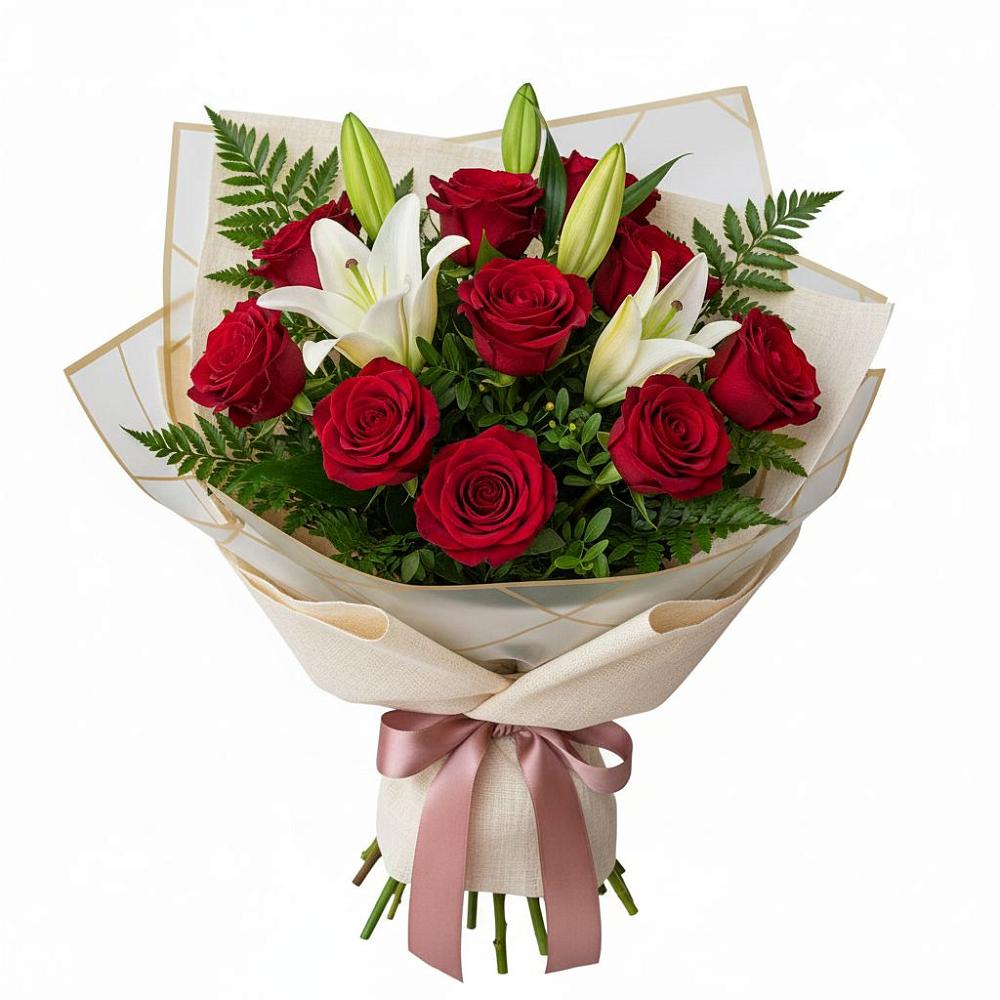 Букет цветов из: Лилии и Розы в Кузнецово