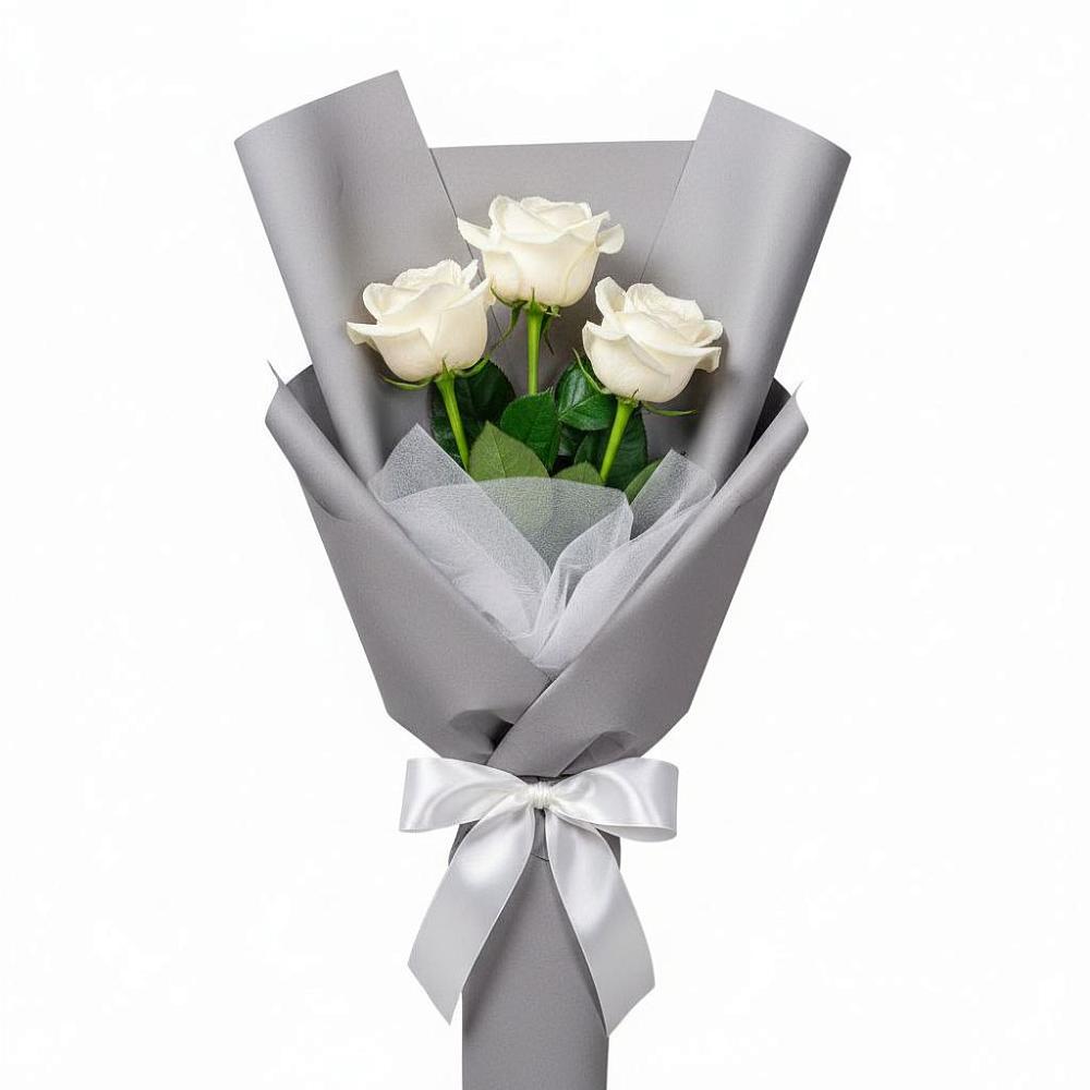 Букет 3 белые розы в Кузнецово