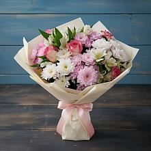 Букет цветов из:  Хризантемы, Альстромерии и Розы в Кузнецово