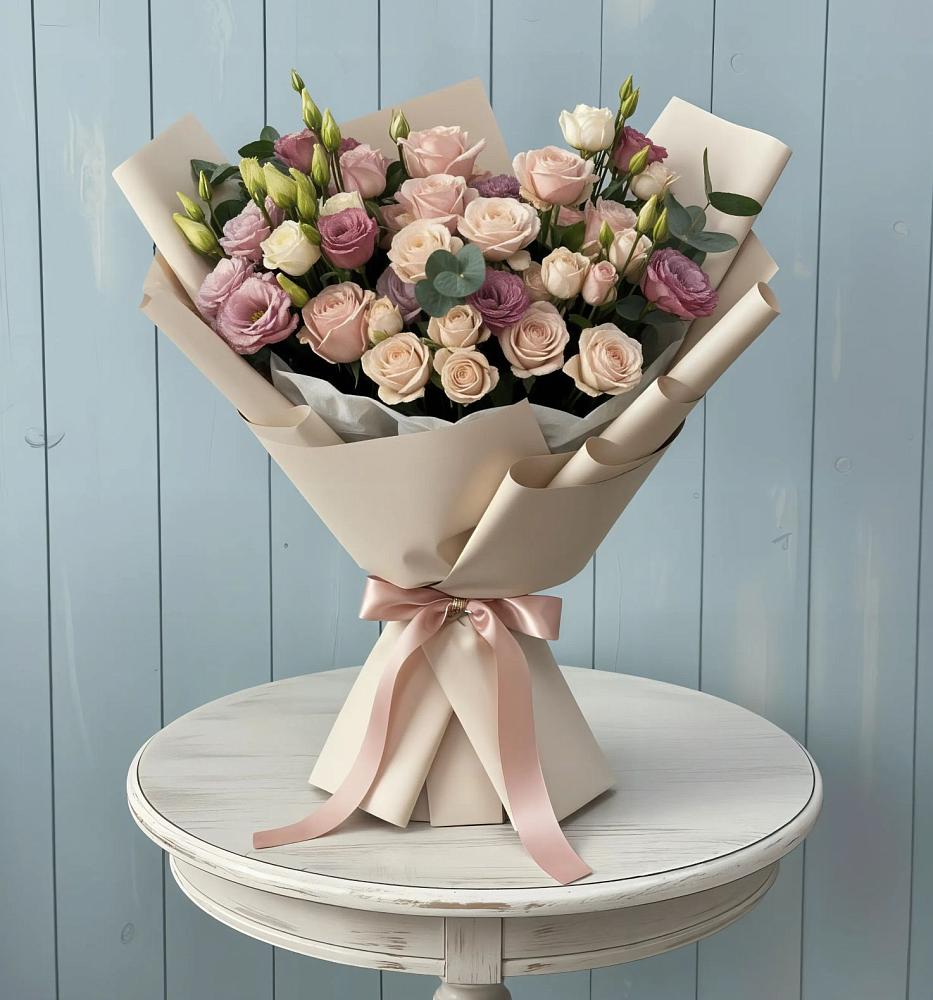 Букет цветов из: Розы и Лизиантусы в Кузнецово